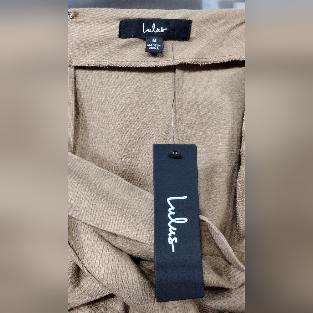 NWT Lulus Linen Blend Wrap Skirt Women's M Tan Retro Y2K 90s Casual Comfy - Picture 6 of 7